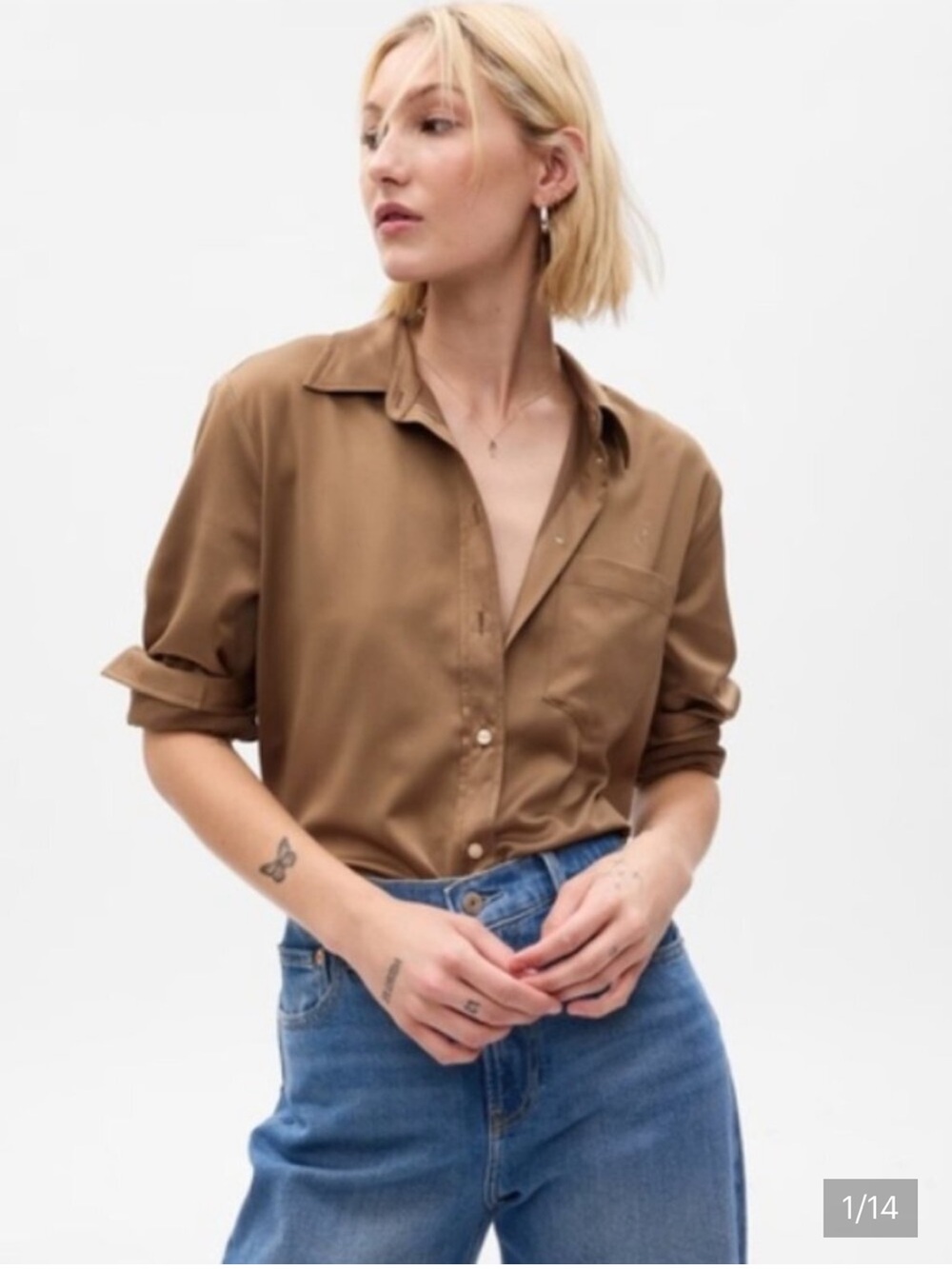 GAP NWT Satin Boyfriend Shirt Buttondown in Dried Moss XXL Elevated Autumn Layer